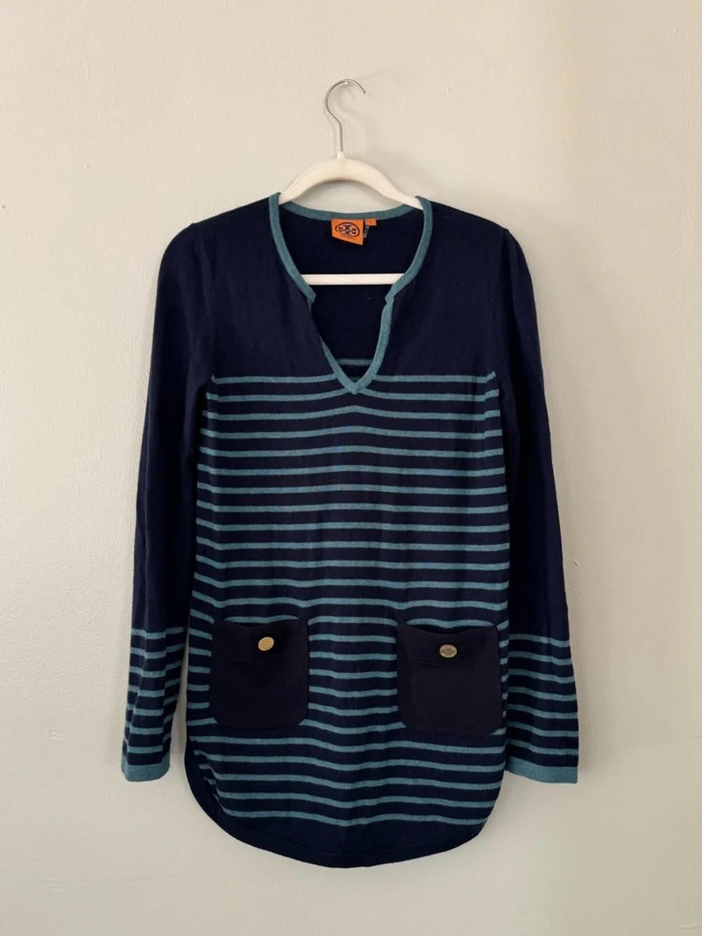 Tory Burch Odessa Sweater Tunic in Blue Stripe